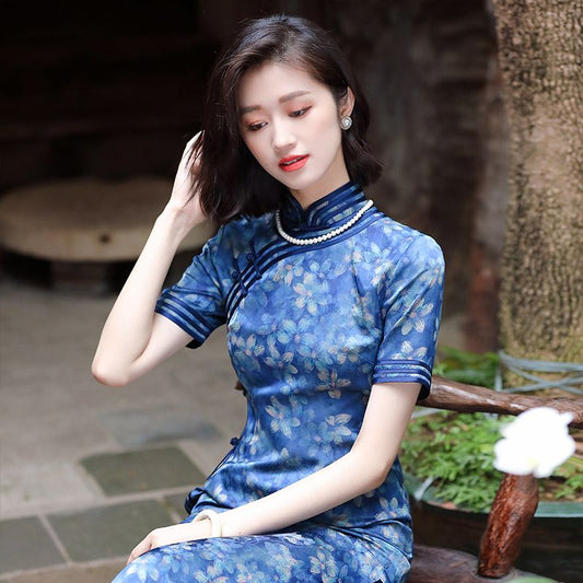 Dora Bana dignified and elegant cheongsam summer 2025 new women's retro Chinese style temperament daily mother outfit - AuraKin