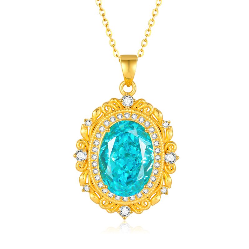 Aurakin Jewelry Blue Lake Gold Necklace Pendant with Gold Zircon and 5D Hard Gold Design green - AuraKin
