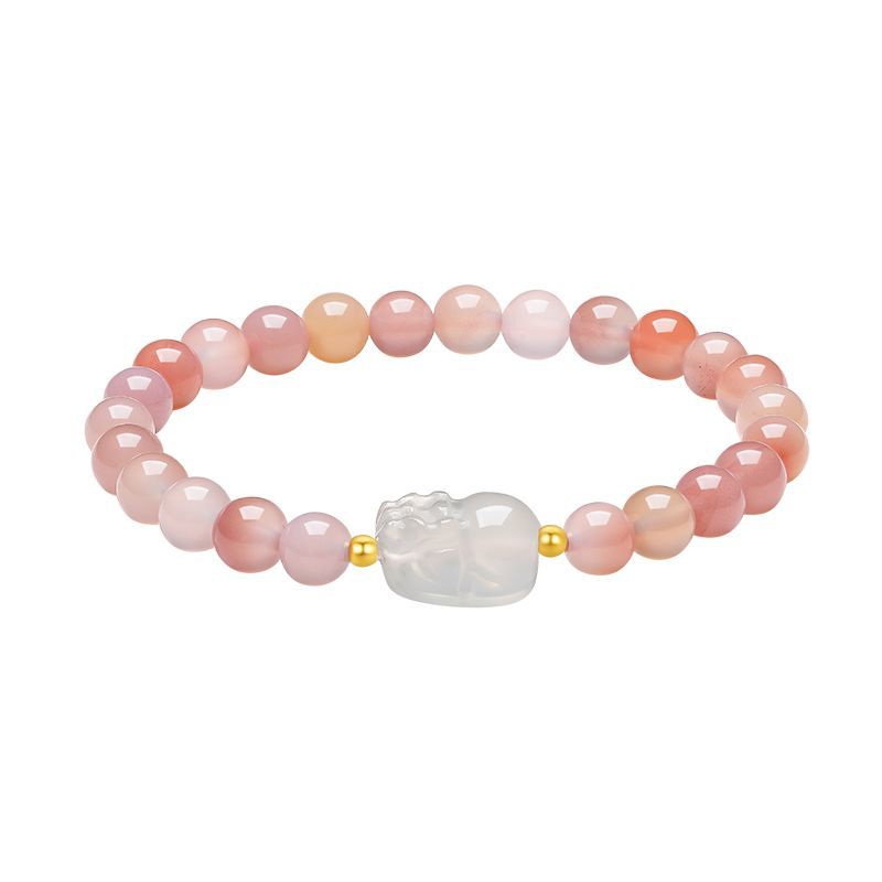 Aurakin 18k Gold Pixiu Bracelet Women's Chalcedony Gold Bead Bracelet Gift Box for Girlfriend's Birthday Gift - AuraKin