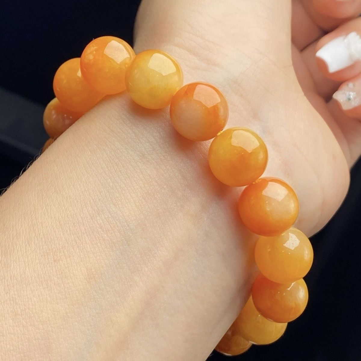 Myanmar Natural Yellow Jade Bracelet - 12mm Ice Yellow Jade Round Bead for Men and Women - AuraKin