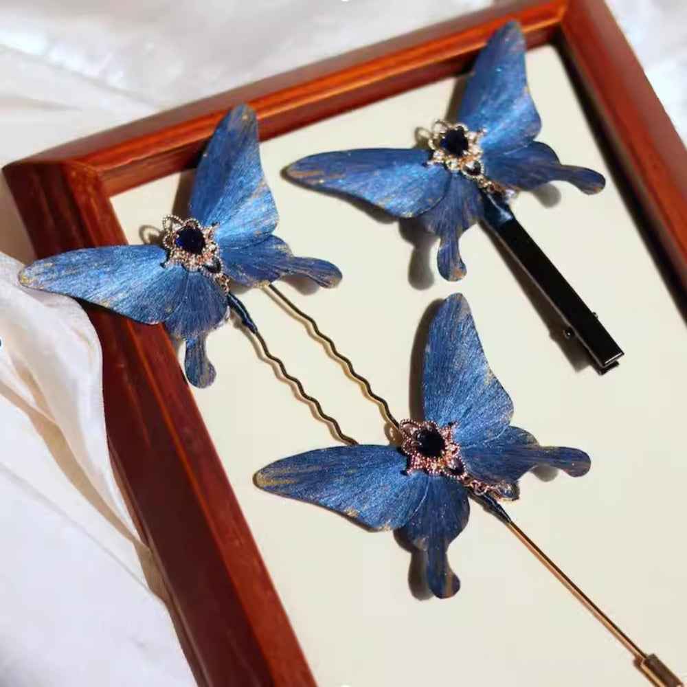 AuraKin blue floral handmade hairpin gift for Hanfu and elegant everyday styling