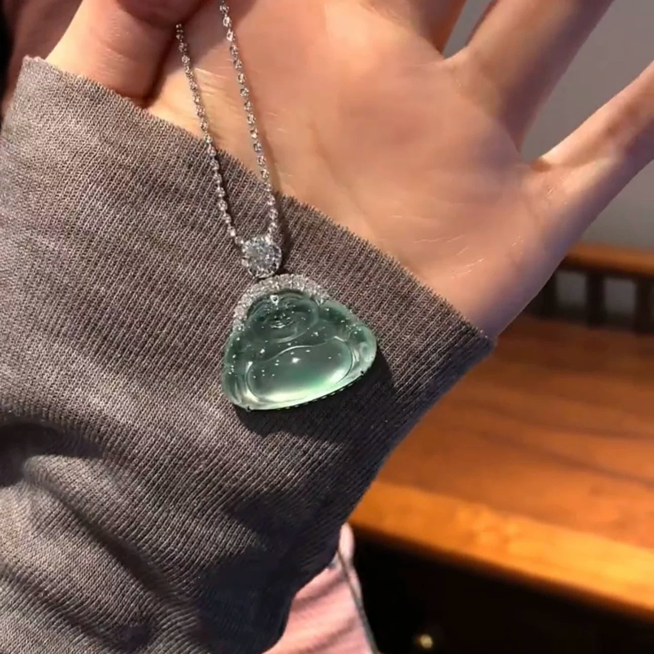 Ice Seed Clear Water Buddha Duke Jade Pendant Myanmar Natural A Product Genuine Floating Green Flower Ice Clear Jade Buddha Pendant Female with Certificate