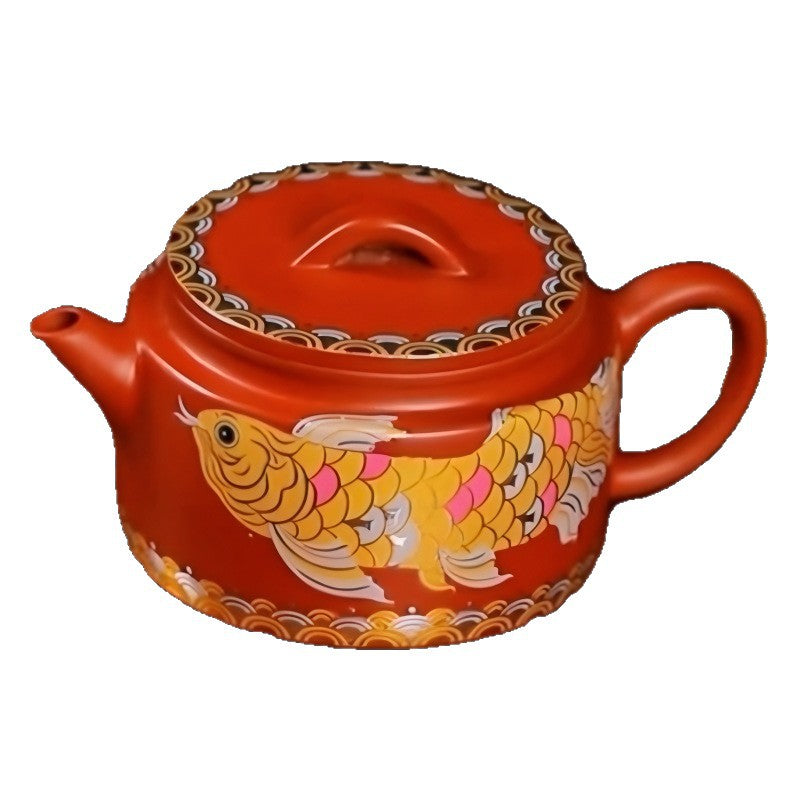 Purple clay pot Pure handmade Zhu mud teapot High-end Kung Fu tea set Household heat-changing color Purple sand Han tile teapot - AuraKin