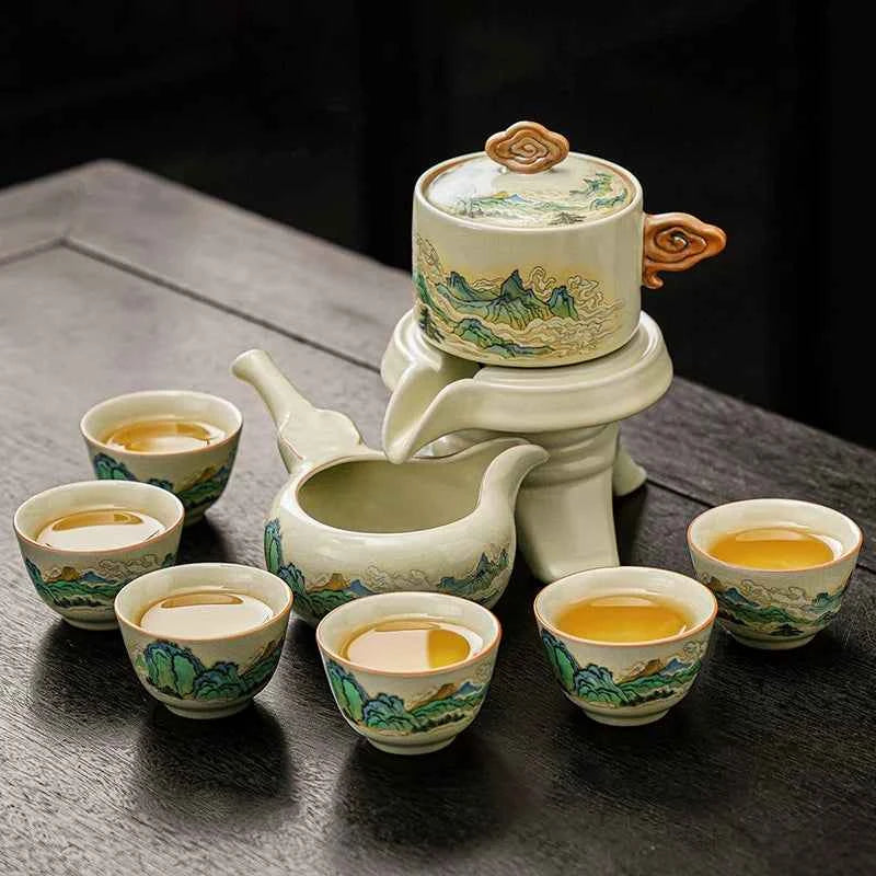 Ru kiln tea set household light luxury high-end Kung Fu tea cup thousand miles Jiangshan gift box housewarming for elders and fathers