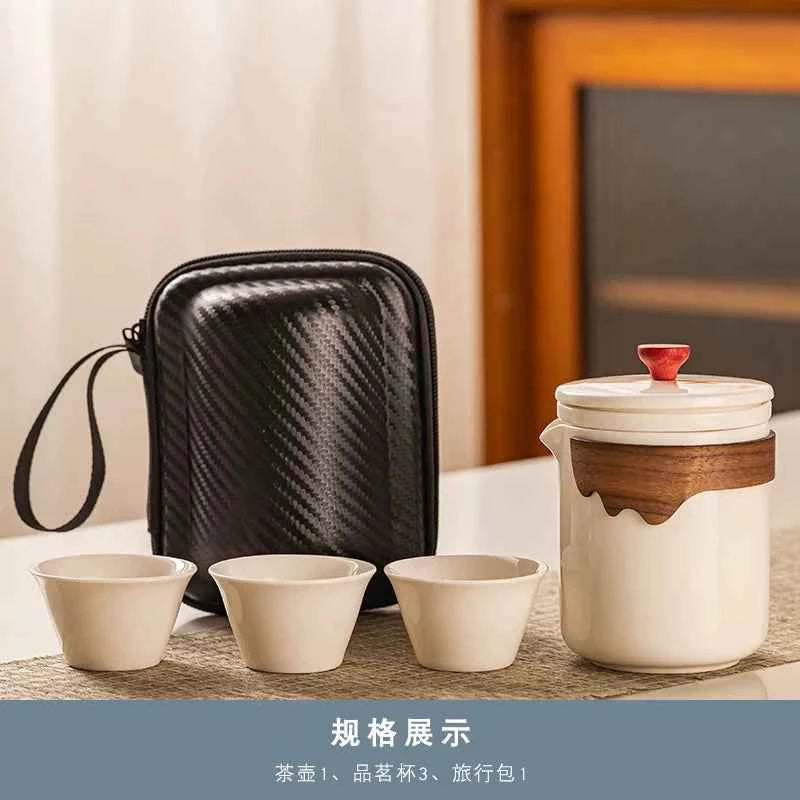 AuraKin travel portable ceramic tea set for outdoor and office tea rituals