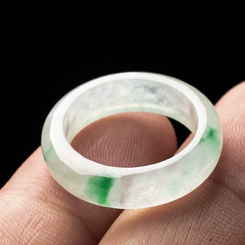 Natural Burmese Laokeng A Grade Jadeite Floating Flower Ring, Ice-type Floating Green Flower Ring, Yanglu Ring Ring for Men and Women Jade Thumb Ring