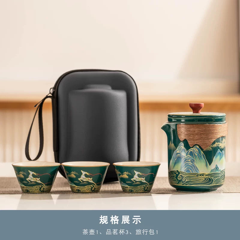 AuraKin travel portable ceramic tea set for outdoor and office tea rituals