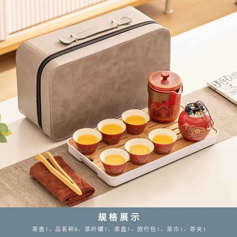 AuraKin travel portable ceramic tea set for outdoor and office tea rituals