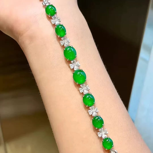 Ice species yang green egg surface jadeite bracelet, Myanmar natural product, old pit full green jadeite small egg surface loose stone genuine.