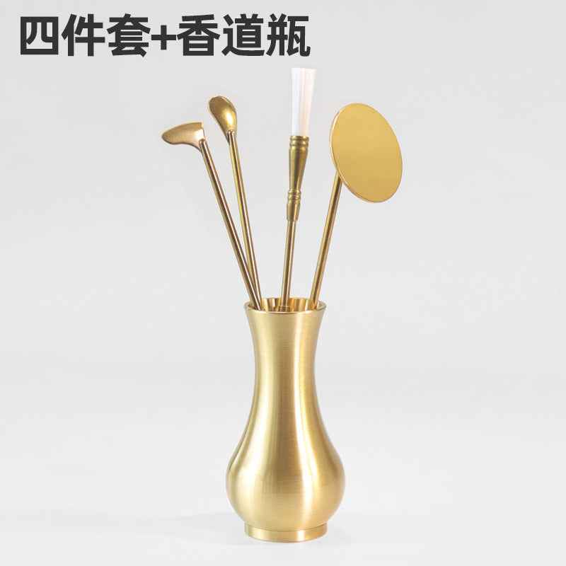 AuraKin brass incense seal tool set with burner spoon and incense accessories