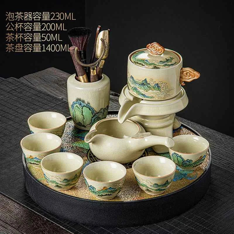 Ru kiln tea set household light luxury high-end Kung Fu tea cup thousand miles Jiangshan gift box housewarming for elders and fathers