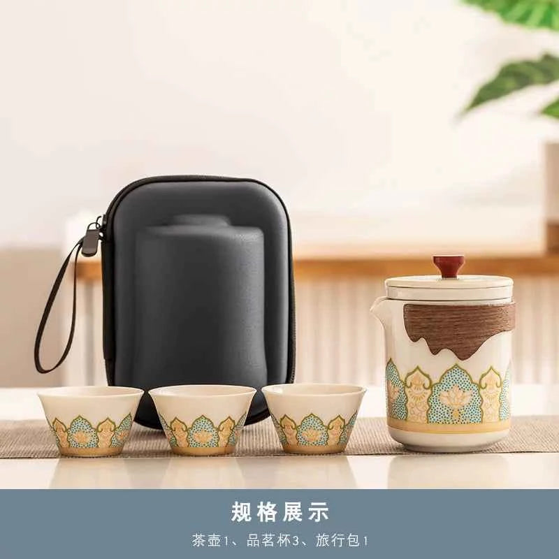 AuraKin travel portable ceramic tea set for outdoor and office tea rituals