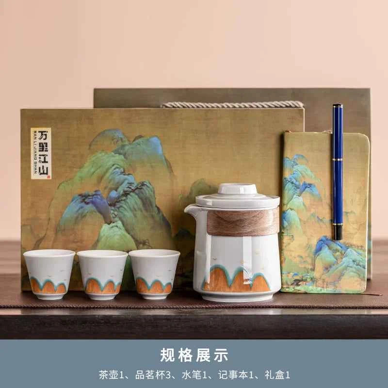 AuraKin travel portable ceramic tea set for outdoor and office tea rituals
