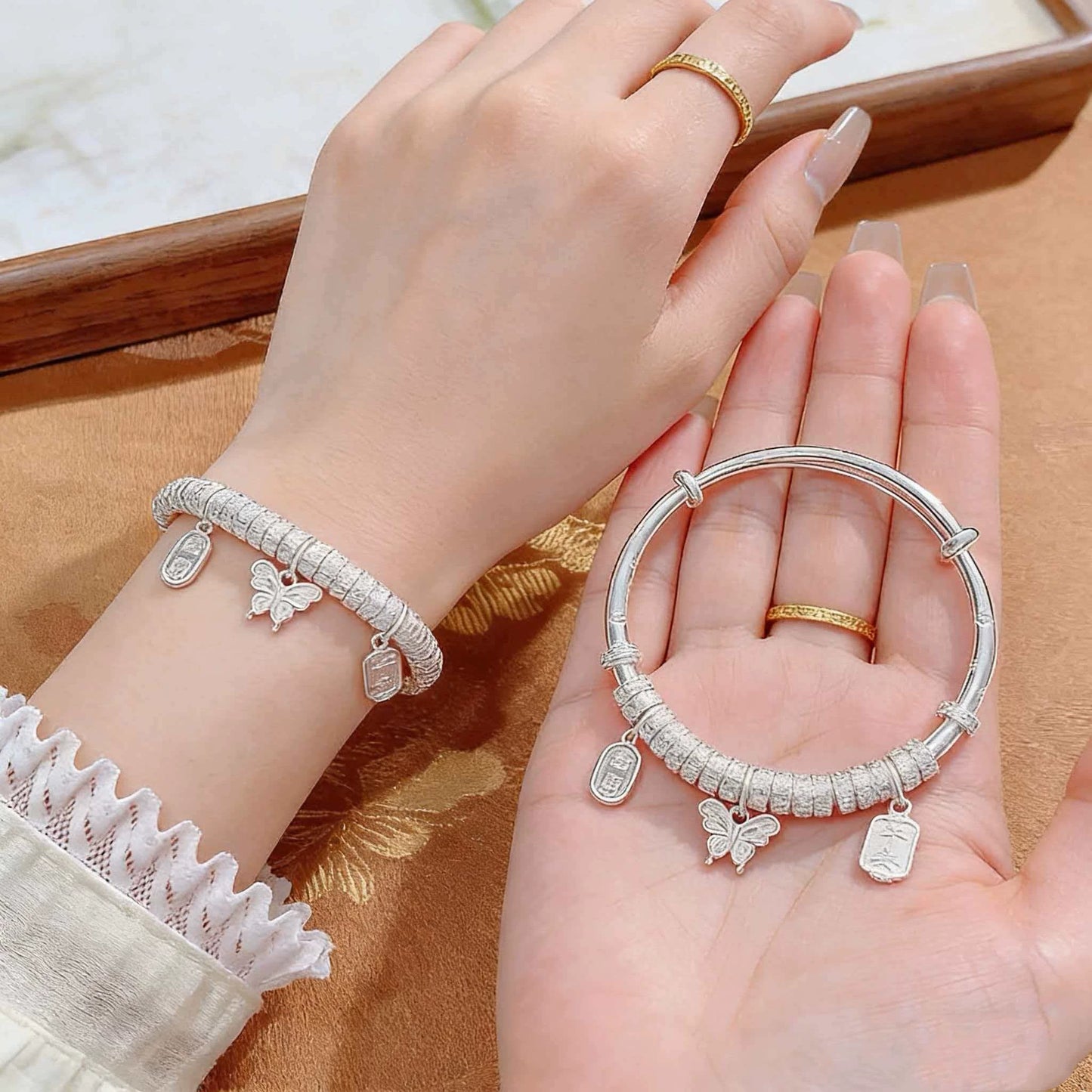AuraKin Coiled Butterfly Silver Bracelet