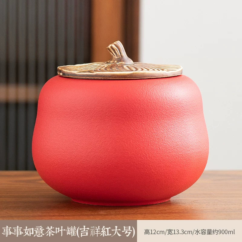 persimmon ruyi persimmon ceramic tea jar sealed jar tea jar storage jar storage jar empty jar household ornament ideas - AuraKin