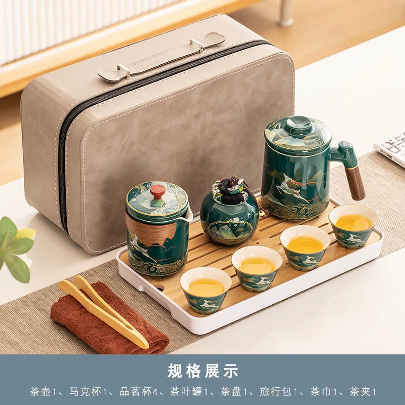 AuraKin travel portable ceramic tea set for outdoor and office tea rituals