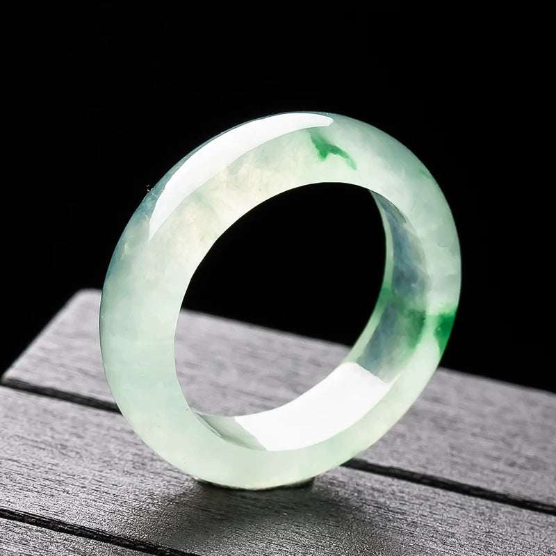 Natural Burmese Laokeng A Grade Jadeite Floating Flower Ring, Ice-type Floating Green Flower Ring, Yanglu Ring Ring for Men and Women Jade Thumb Ring