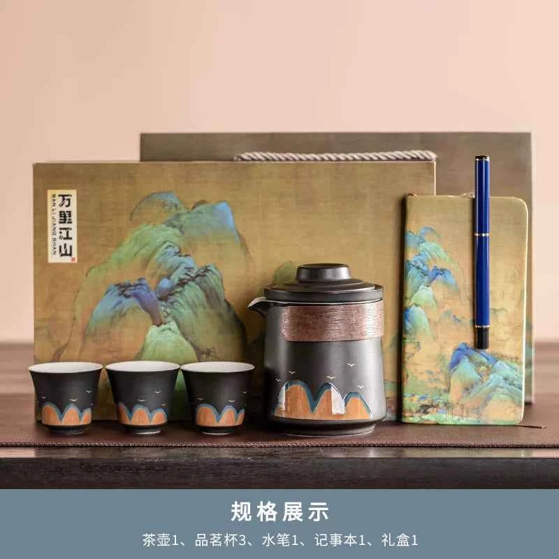 AuraKin travel portable ceramic tea set for outdoor and office tea rituals