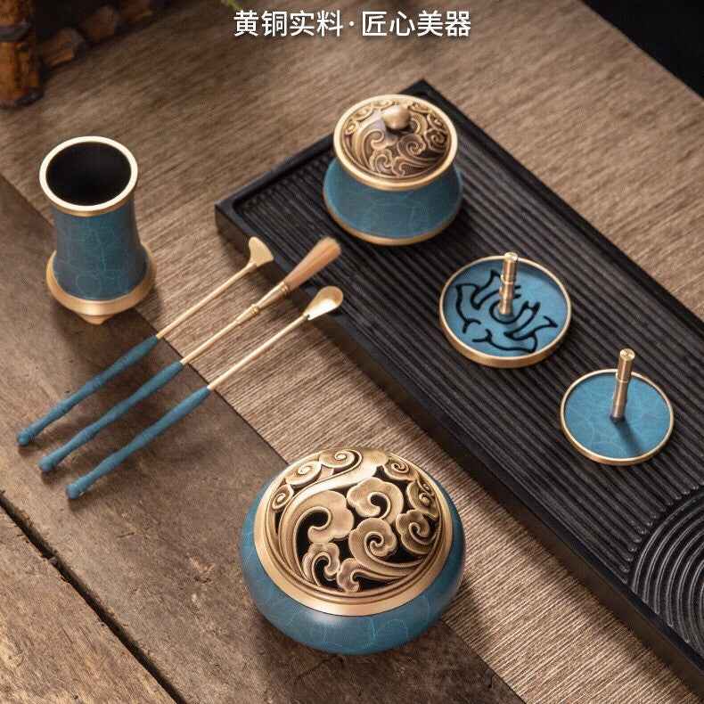 Xiangyun incense seal nine-piece set, blue rhyme beating incense seal gift box set, household incense seal burner incense seal set gift