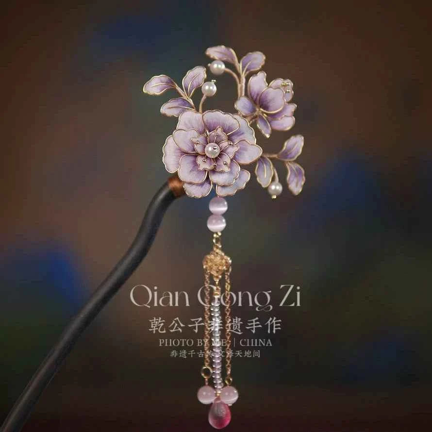 Intangible Cultural Heritage Handmade Silk Edelweiss Pink Red Blue Hairpin Hairpin Hanfu Bridal Hair Accessories Imitation Diancui Wedding