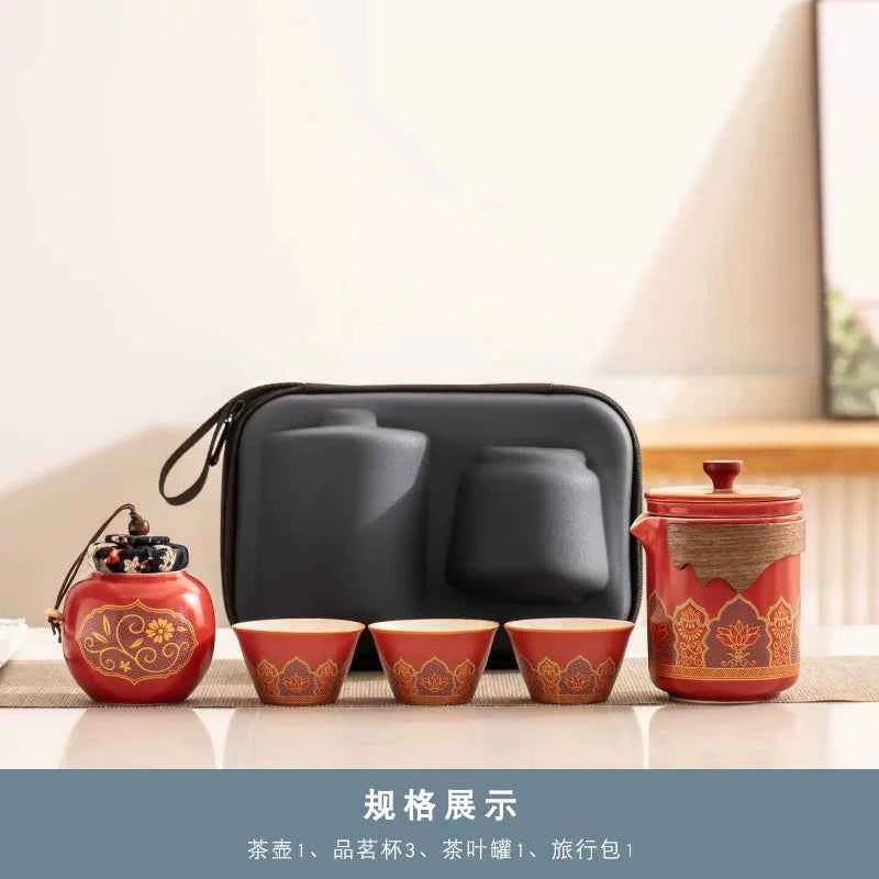 AuraKin travel portable ceramic tea set for outdoor and office tea rituals