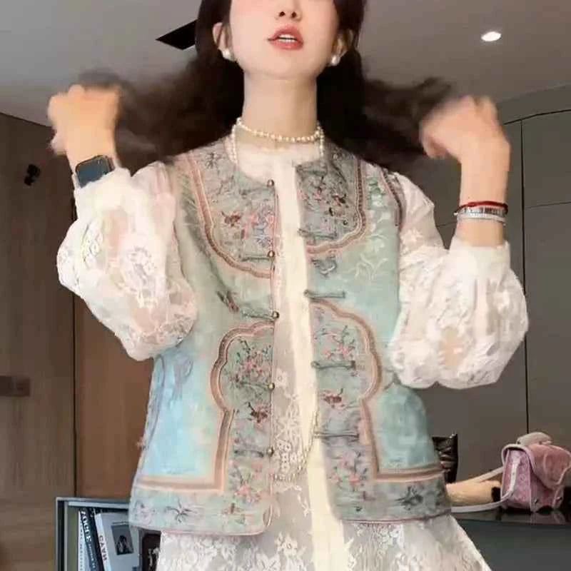 Song Jin Guofeng vest double-sided wear new Chinese vest high-end mulberry silk Tang buckle vest women