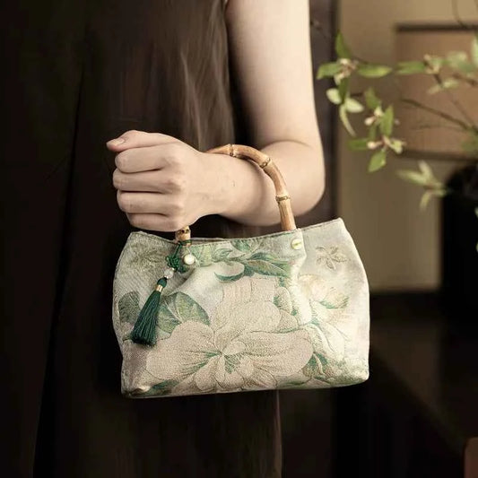 Guofeng New Chinese Bamboo Handbag with Cheongsam Mini Handbag Women's 2026 New Thin and Qiao Women's Bag Wrist Bag