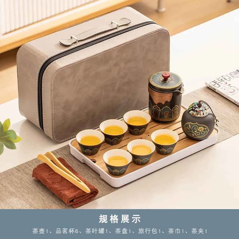 AuraKin travel portable ceramic tea set for outdoor and office tea rituals