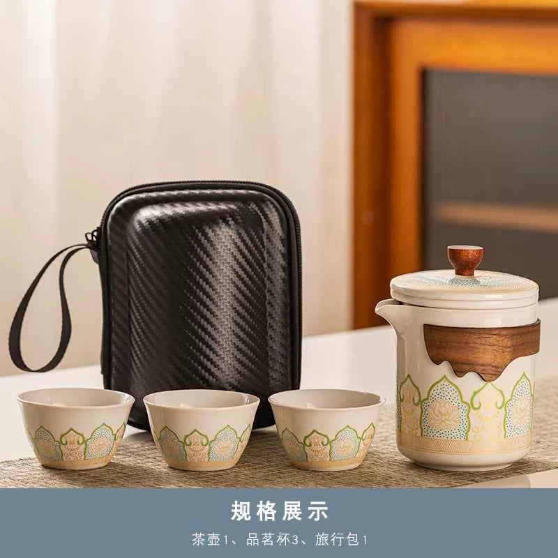 AuraKin travel portable ceramic tea set for outdoor and office tea rituals