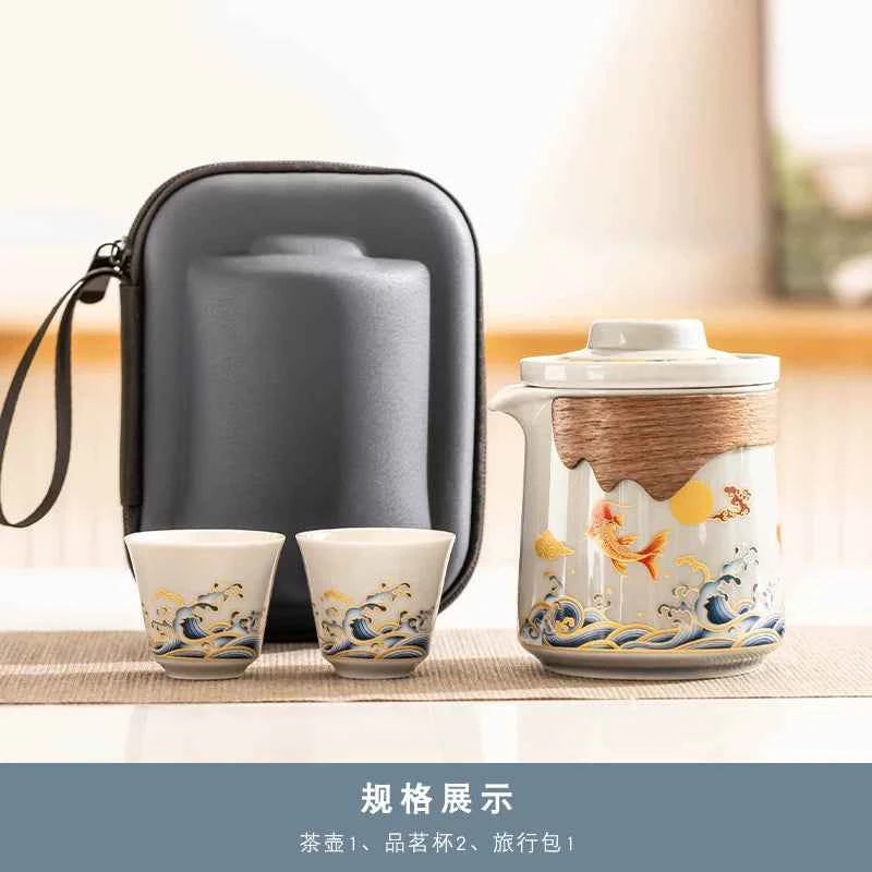 AuraKin travel portable ceramic tea set for outdoor and office tea rituals