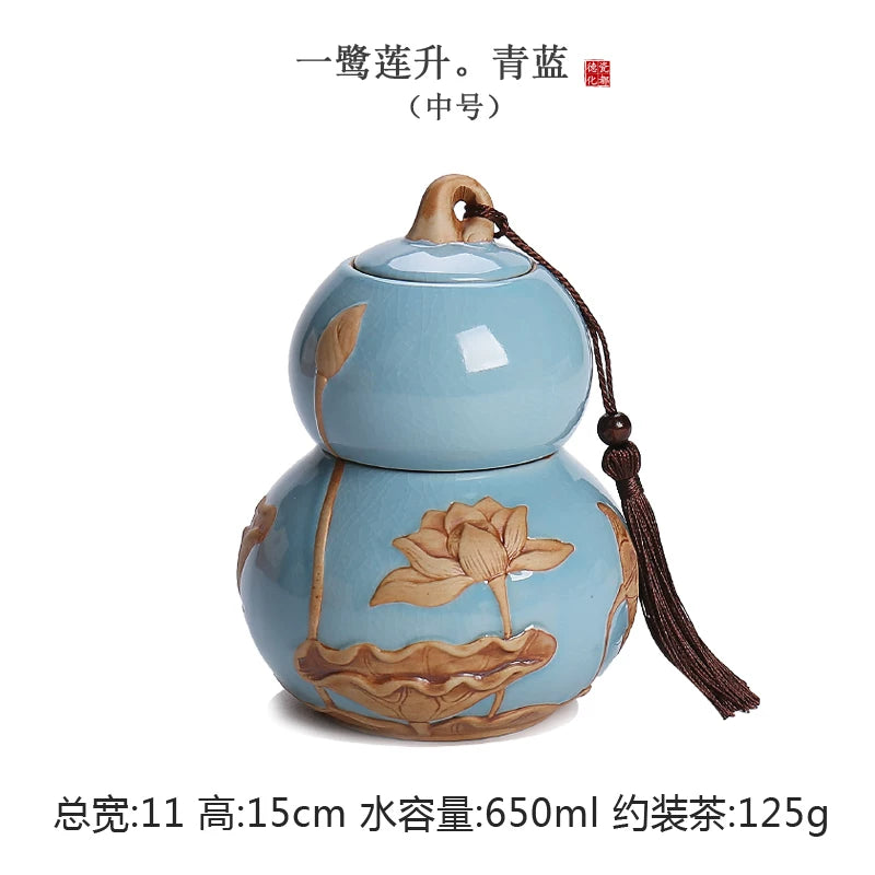 Internet celebrity feng shui porcelain pot gourd ornament ceramic tea can sealed tank tea storage tank small tea can boutique high-end - AuraKin