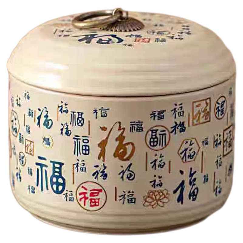 Chinese Guochao Mini Baifu Tea Can Ceramic Sealed Jar Red and Green Tea Storage Tea Can Household Boutique Moisture-proof Jar