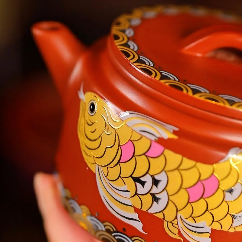 Purple clay pot Pure handmade Zhu mud teapot High-end Kung Fu tea set Household heat-changing color Purple sand Han tile teapot - AuraKin