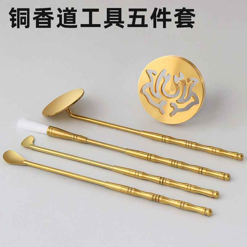 AuraKin brass incense seal tool set with burner spoon and incense accessories