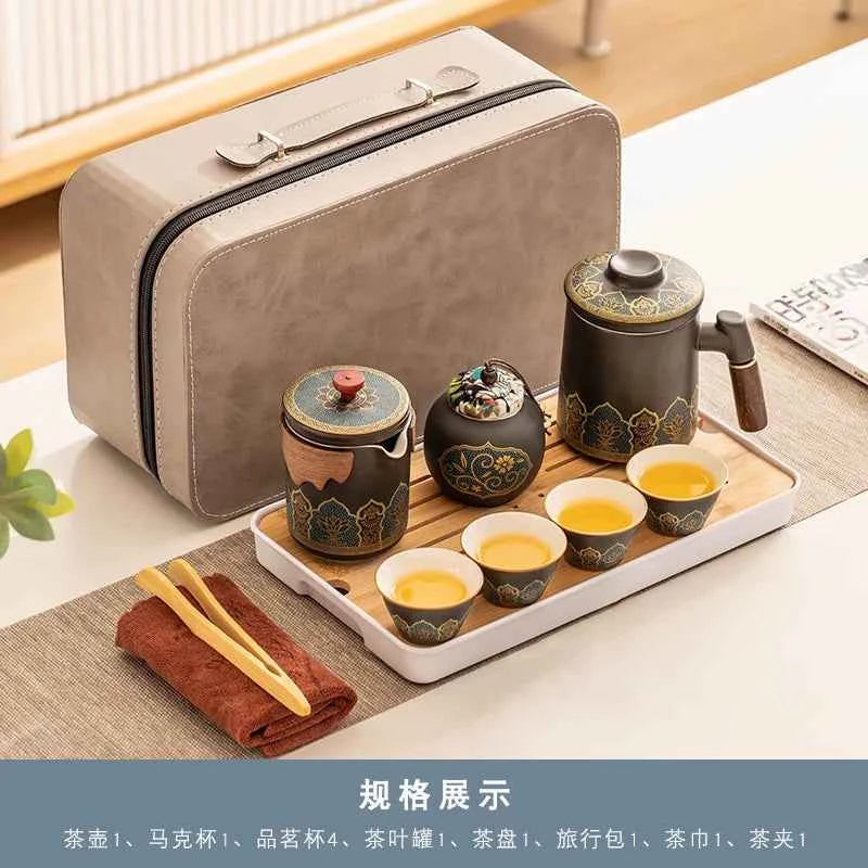 AuraKin travel portable ceramic tea set for outdoor and office tea rituals