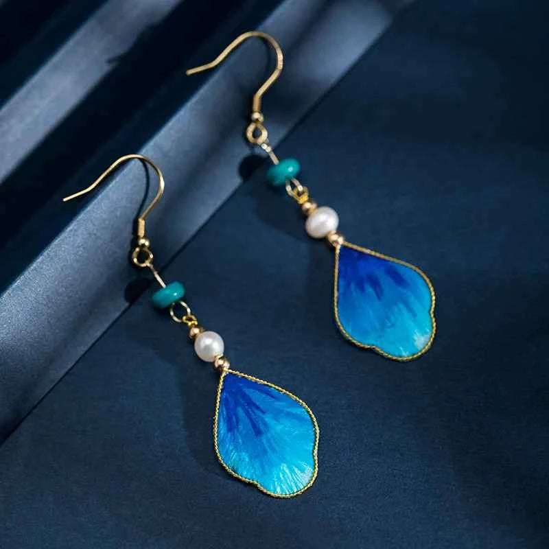 Original intangible cultural heritage velvet petals s925 Tremella hook ancient Hanfu cheongsam new Chinese earrings temperament light luxury