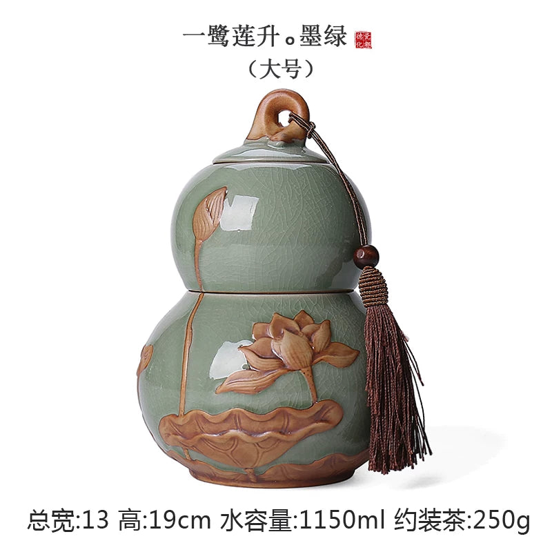 Internet celebrity feng shui porcelain pot gourd ornament ceramic tea can sealed tank tea storage tank small tea can boutique high-end - AuraKin