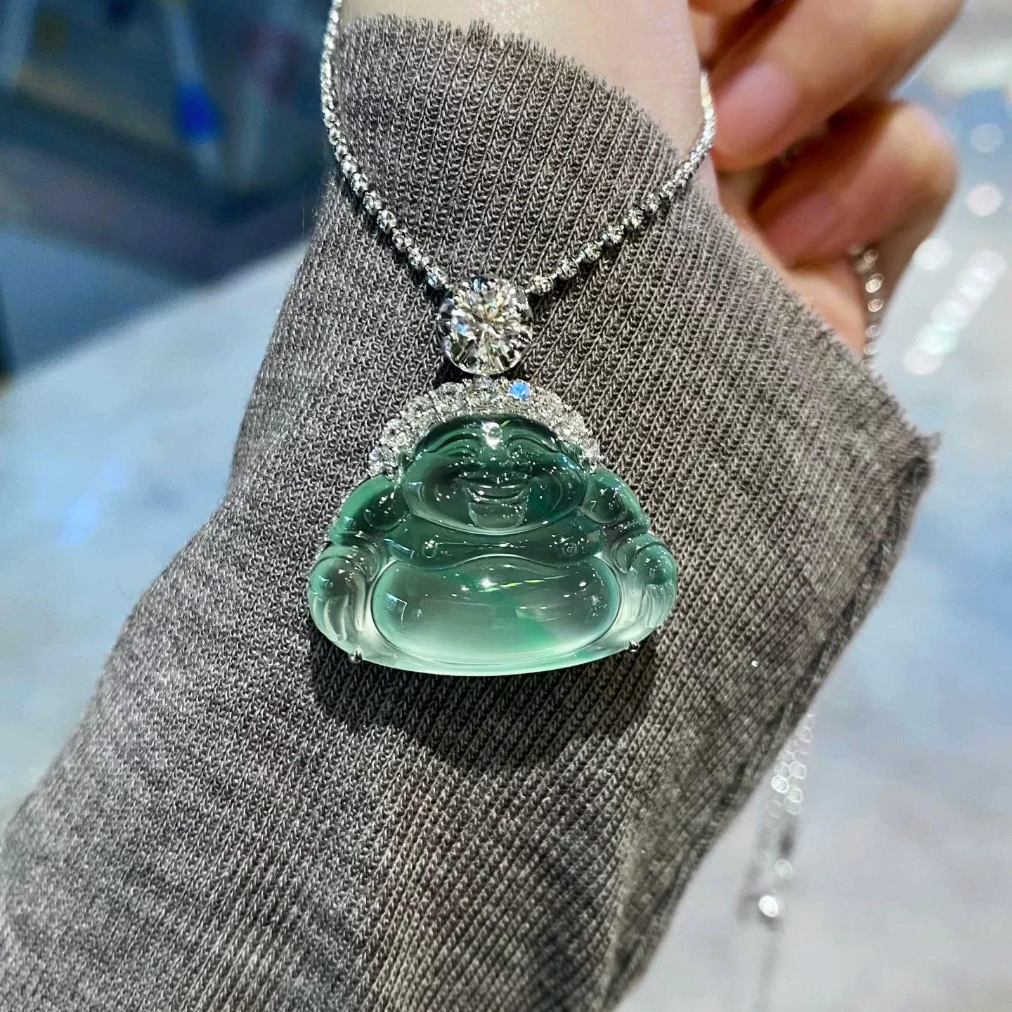 Ice Seed Clear Water Buddha Duke Jade Pendant Myanmar Natural A Product Genuine Floating Green Flower Ice Clear Jade Buddha Pendant Female with Certificate