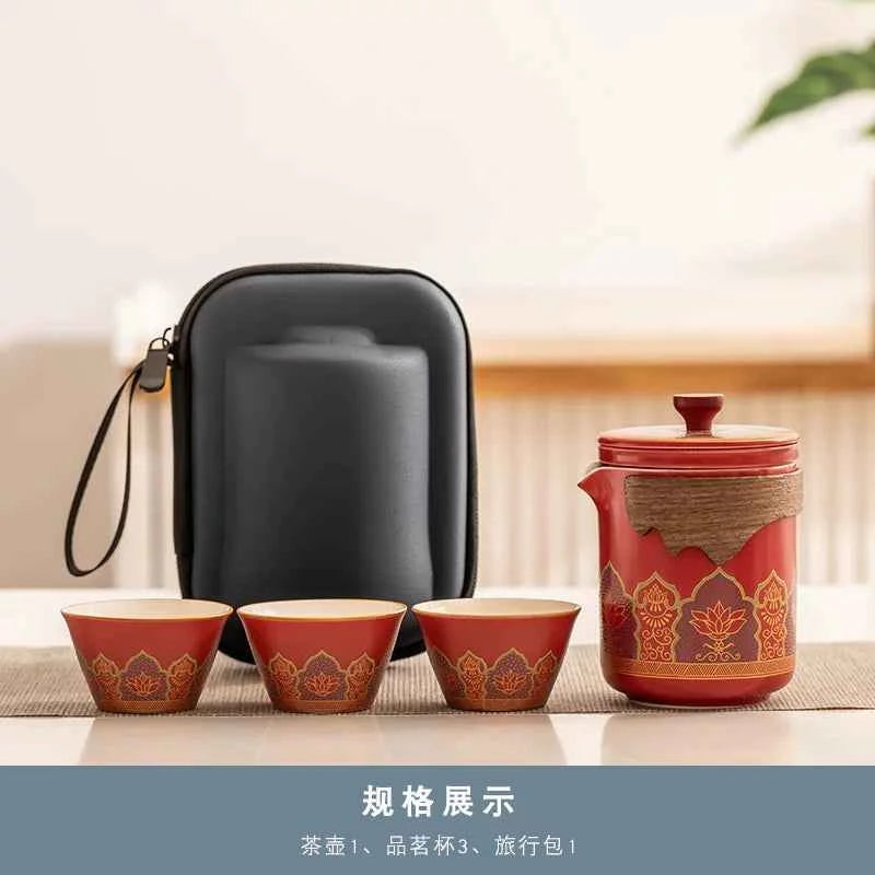 AuraKin travel portable ceramic tea set for outdoor and office tea rituals
