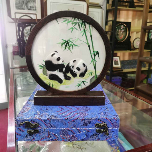 Panda Shu Embroidery Ornament Double-sided Embroidery Embroidery Handicrafts Engraving Text Logo Representative Featured Gifts