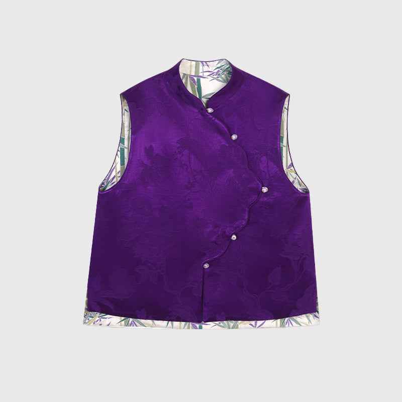 Double-sided mulberry silk national style vest for women's autumn and winter new Chinese silk brocade buckle vest accepts customization