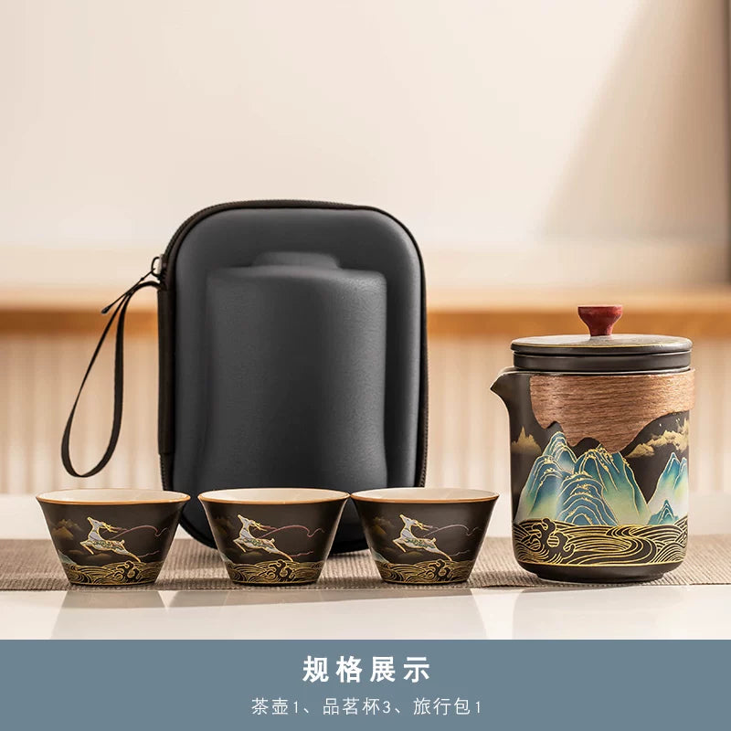 AuraKin travel portable ceramic tea set for outdoor and office tea rituals