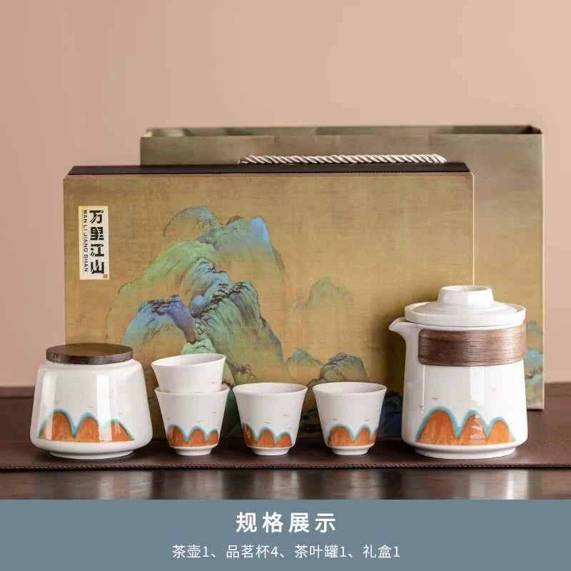 AuraKin travel portable ceramic tea set for outdoor and office tea rituals
