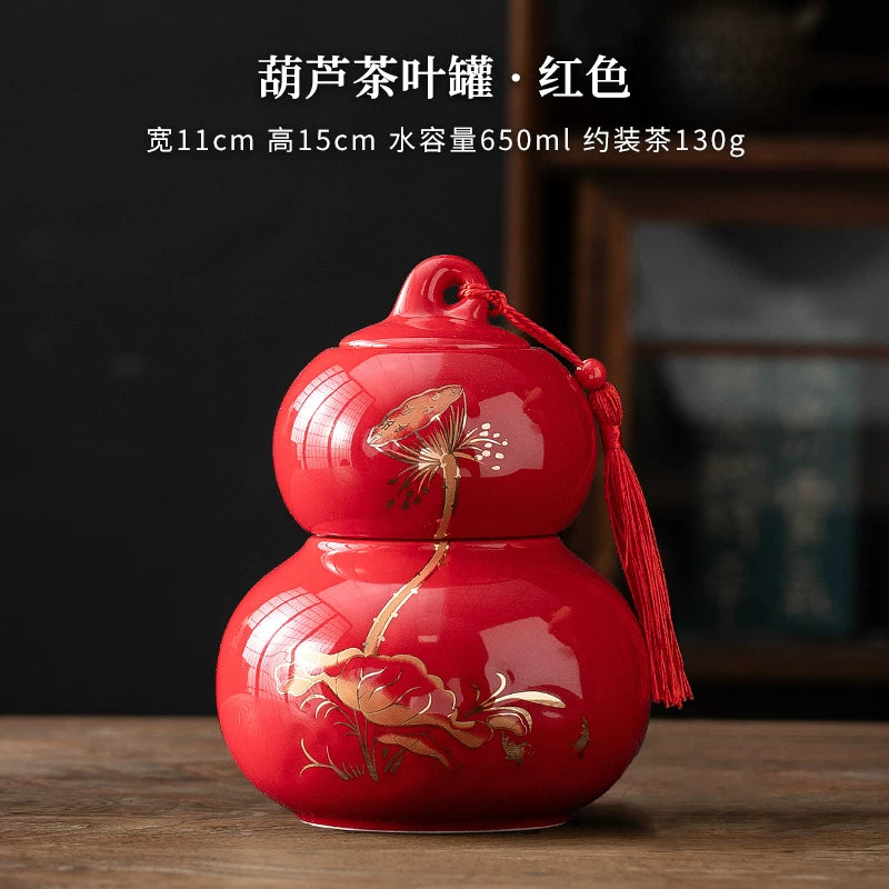 Internet celebrity feng shui porcelain pot gourd ornament ceramic tea can sealed tank tea storage tank small tea can boutique high-end - AuraKin