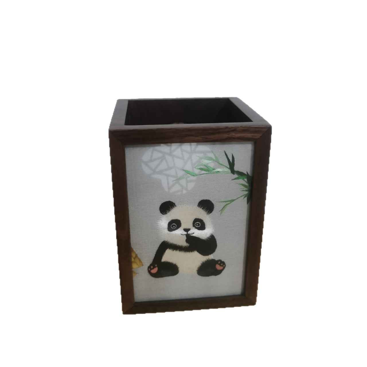 Shu embroidery panda handmade embroidery Shu embroidery pen holder handicraft walnut double-sided embroidery panda ornament