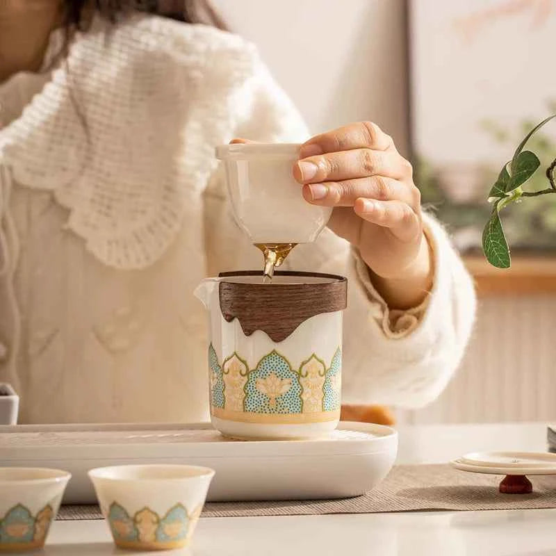 AuraKin travel portable ceramic tea set for outdoor and office tea rituals