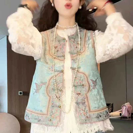 Song Jin Guofeng vest double-sided wear new Chinese vest high-end mulberry silk Tang buckle vest women