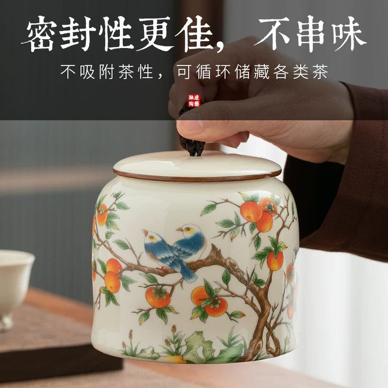 persimmon ruyi persimmon ceramic tea jar sealed jar tea jar storage jar storage jar empty jar household ornament ideas - AuraKin
