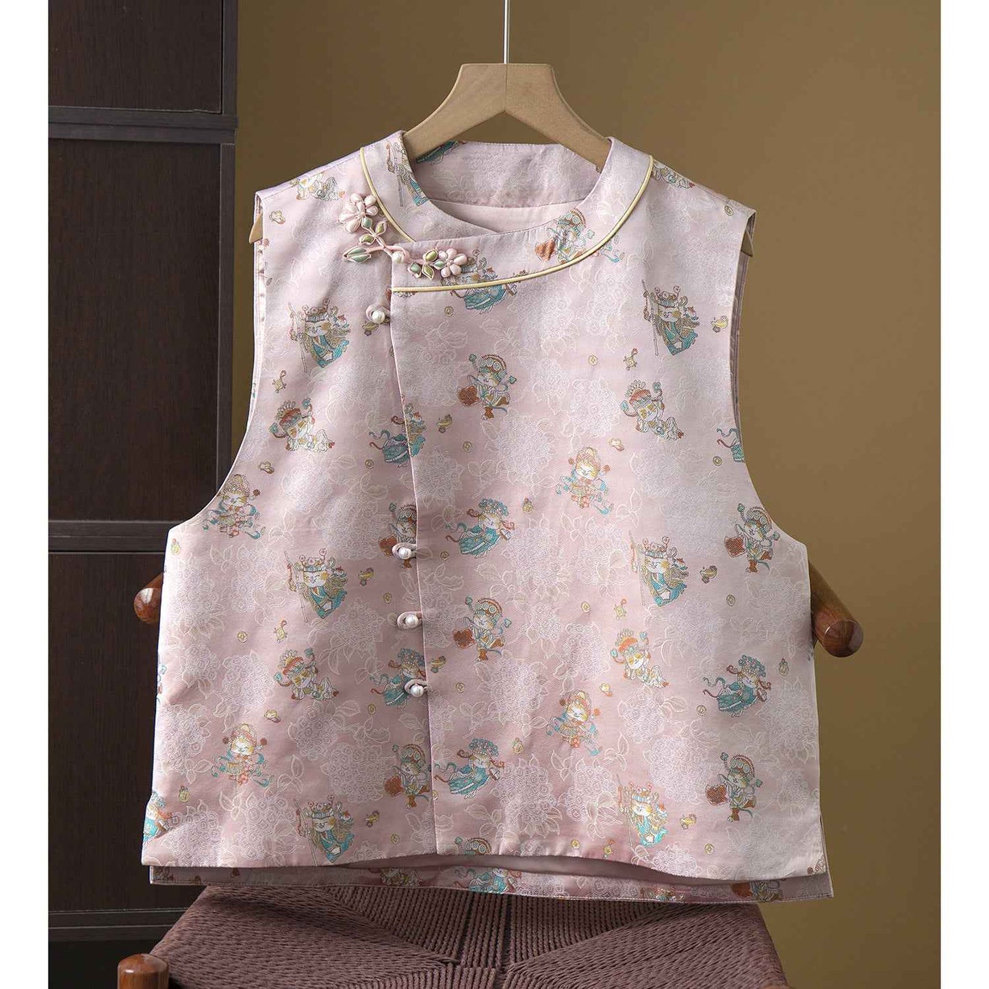 Silk Song Jin Jacquard Vest Women's 100% Mulberry Silk Weaving Gold National Style New Chinese Vest Jacket Cardigan Spring