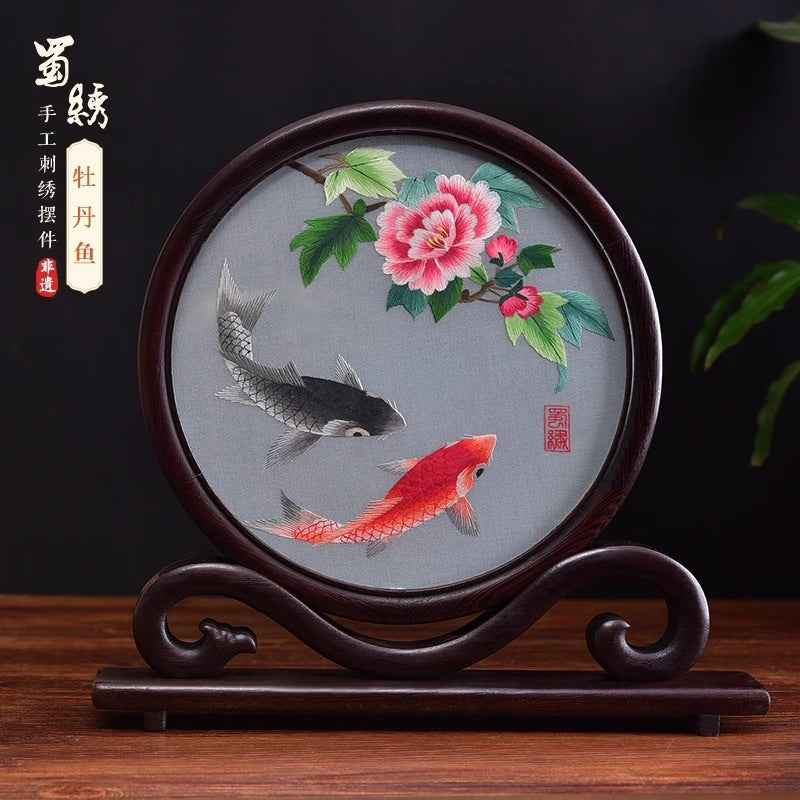 Shu embroidery double-sided embroidery screen ornament Sichuan tourist souvenir hand-embroidered gifts for foreigners with Chinese style characteristics